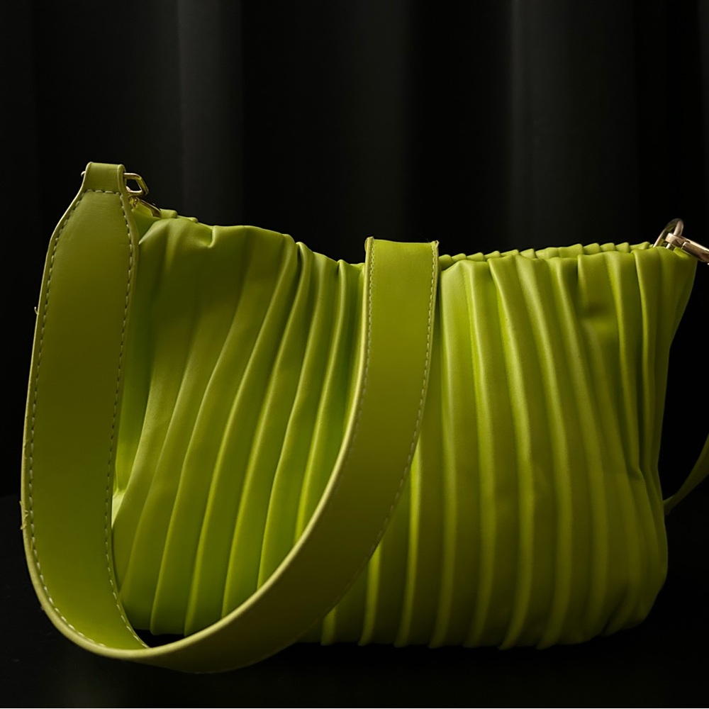 Lime Green Pleated Shoulder Bag